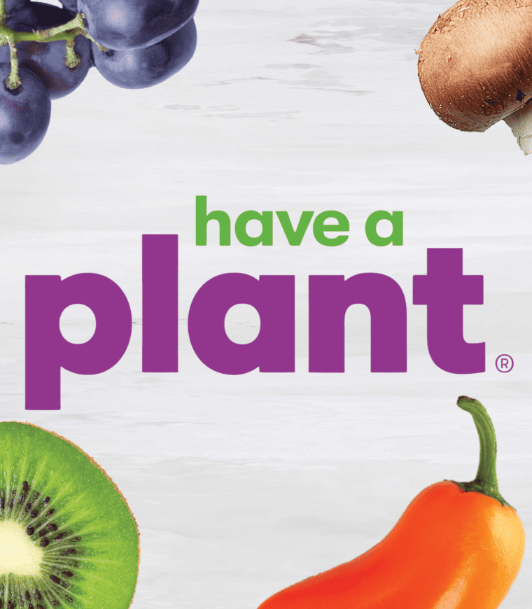Graphic with the phrase ‘have a plant.’ in lowercase letters, with ‘have a’ in green and ‘plant.’ in large purple text.